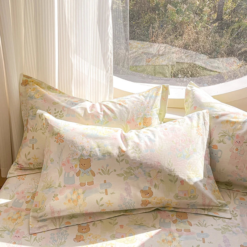 100% Cotton Duvet Cover Set Cute Cartoon Bedding Set 1 Duvet Cover 2 Pillow Shams Breathable Bed Set Single/Double/King/240x220