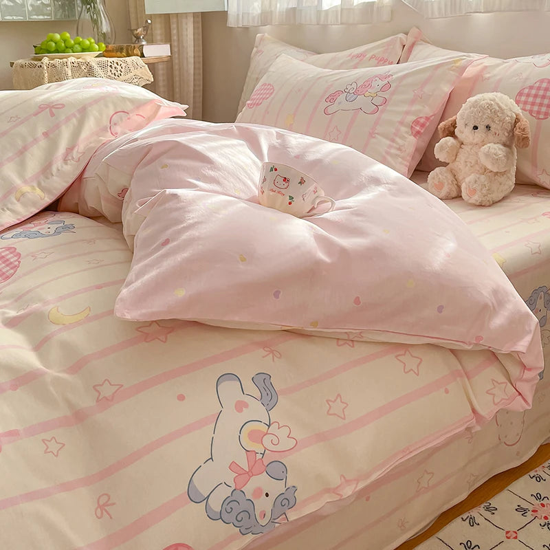 100% Cotton Duvet Cover Set Cute Cartoon Bedding Set 1 Duvet Cover 2 Pillow Shams Breathable Bed Set Single/Double/King/240x220