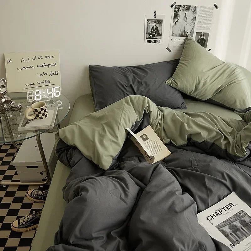 High Quality Solid Color Double Washed Cotton Bedding 4 Pieces Set Student Dormitory Bed Linen Duvet Set Bed Suit
