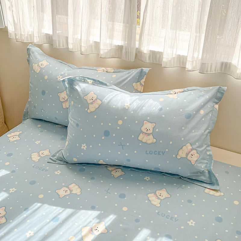 100% Cotton Duvet Cover Set Cute Cartoon Bedding Set 1 Duvet Cover 2 Pillow Shams Breathable Bed Set Single/Double/King/240x220