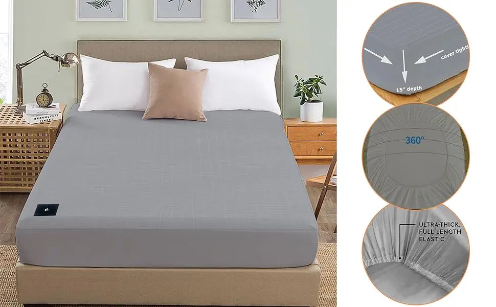 MAXSHARER Earthing Fitted Sheet Organic Cotton with Conductive Silver Fiber Grounding Bed Sheet Fitted Sheet for Nature Wellness