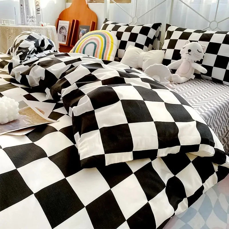 Ins Nordic Duvet Cover Set 2024 Summer New Twin Queen Size Kids Adult Flat Sheet Pillowcase No Filler Fashion Bed Linens