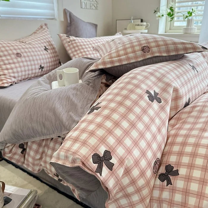 Ins Nordic Duvet Cover Set 2024 Summer New Twin Queen Size Kids Adult Flat Sheet Pillowcase No Filler Fashion Bed Linens