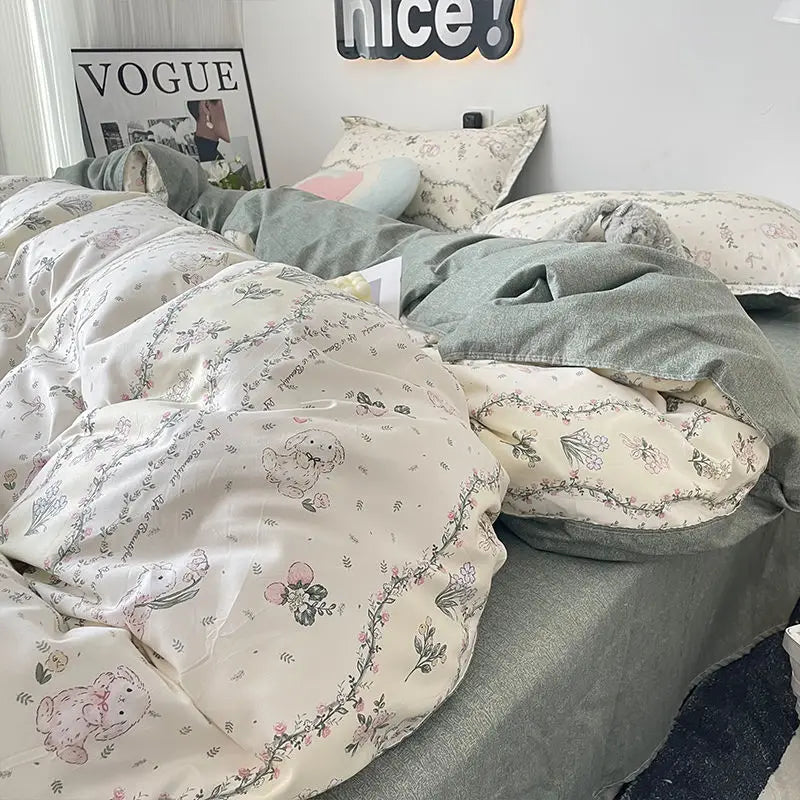 Ins Nordic Duvet Cover Set 2024 Summer New Twin Queen Size Kids Adult Flat Sheet Pillowcase No Filler Fashion Bed Linens