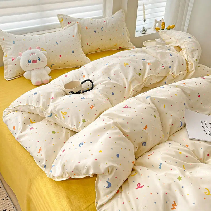 Ins Nordic Duvet Cover Set 2024 Summer New Twin Queen Size Kids Adult Flat Sheet Pillowcase No Filler Fashion Bed Linens