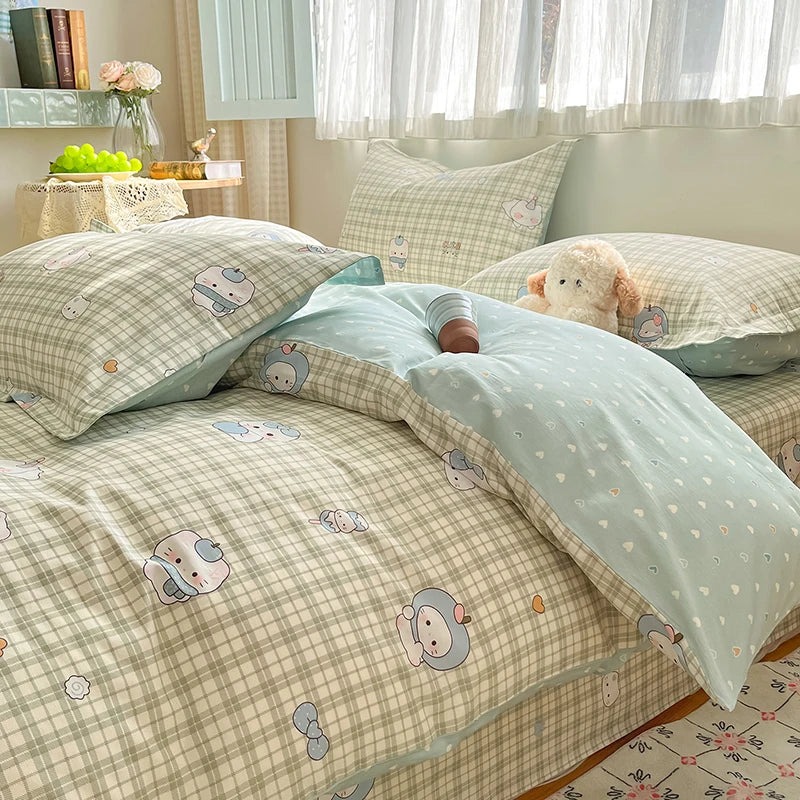 100% Cotton Duvet Cover Set Cute Cartoon Bedding Set 1 Duvet Cover 2 Pillow Shams Breathable Bed Set Single/Double/King/240x220