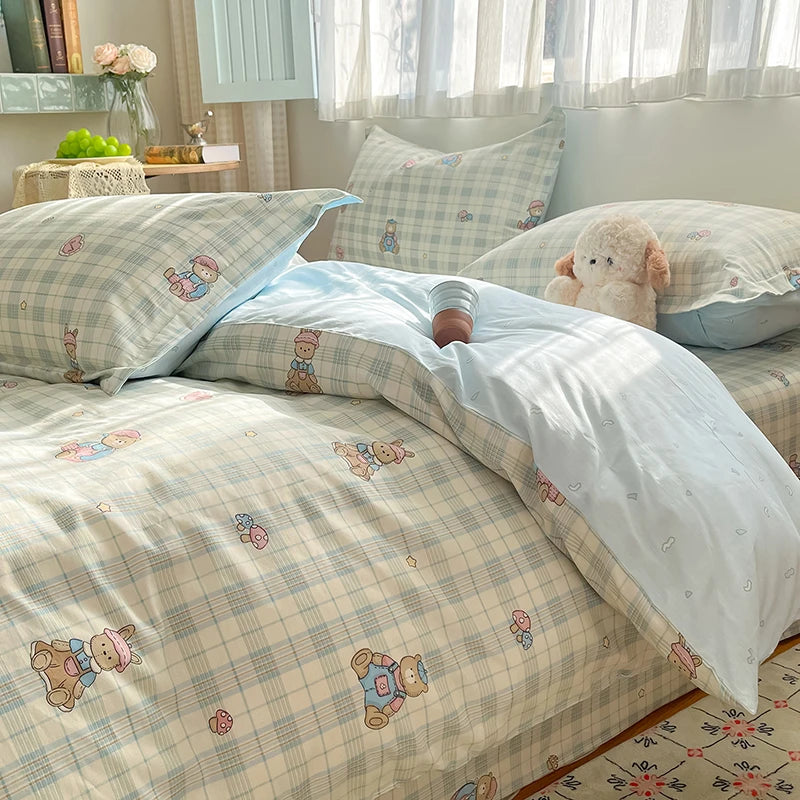 100% Cotton Duvet Cover Set Cute Cartoon Bedding Set 1 Duvet Cover 2 Pillow Shams Breathable Bed Set Single/Double/King/240x220