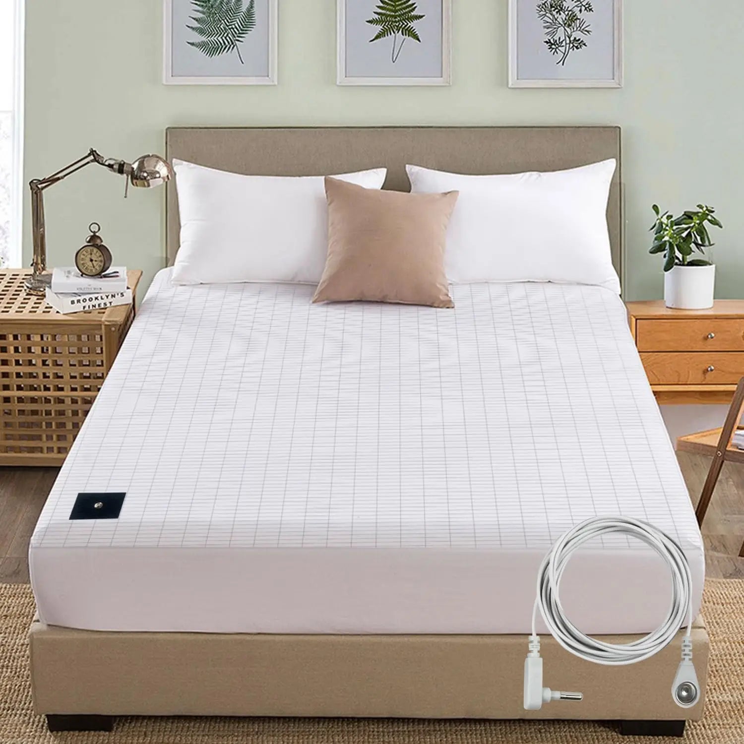 MAXSHARER Earthing Fitted Sheet Organic Cotton with Conductive Silver Fiber Grounding Bed Sheet Fitted Sheet for Nature Wellness