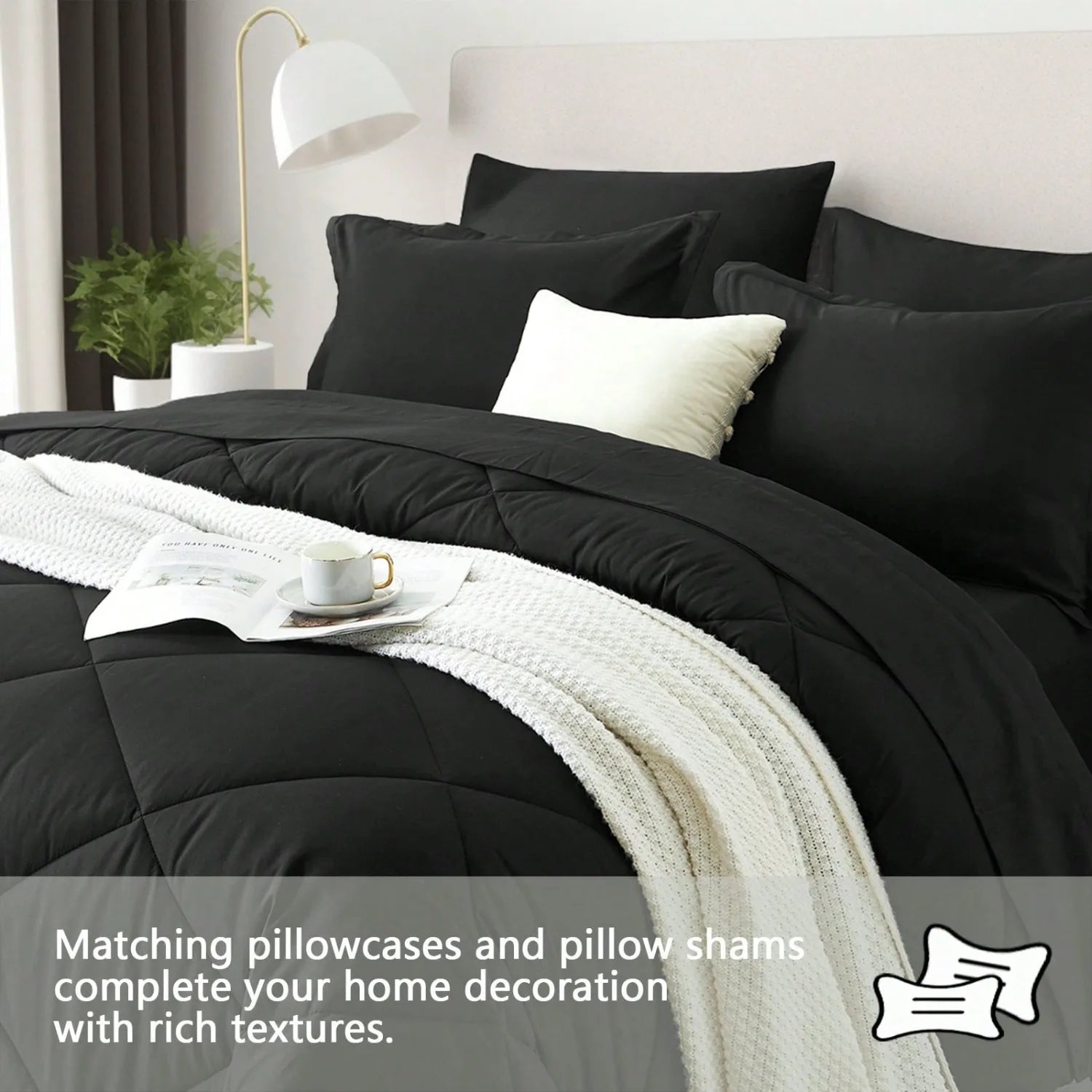 5/7 Piece Solid Color Bed Comforter Set Queen, Creative Geometric Pattern Design, Soft And Comfortable Summer Bedding Set.Bed In A Bag For All Seasons, Includes Comforter, Flat Sheet, Fitted Sheet, Pillowcases, Ideal Gift.