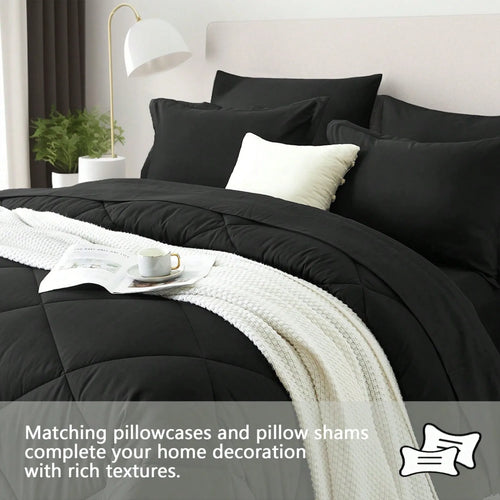 5/7 Piece Solid Color Bed Comforter Set Queen, Creative Geometric Pattern Design, Soft And Comfortable Summer Bedding Set.Bed In A Bag For All Seasons, Includes Comforter, Flat Sheet, Fitted Sheet, Pillowcases, Ideal Gift.