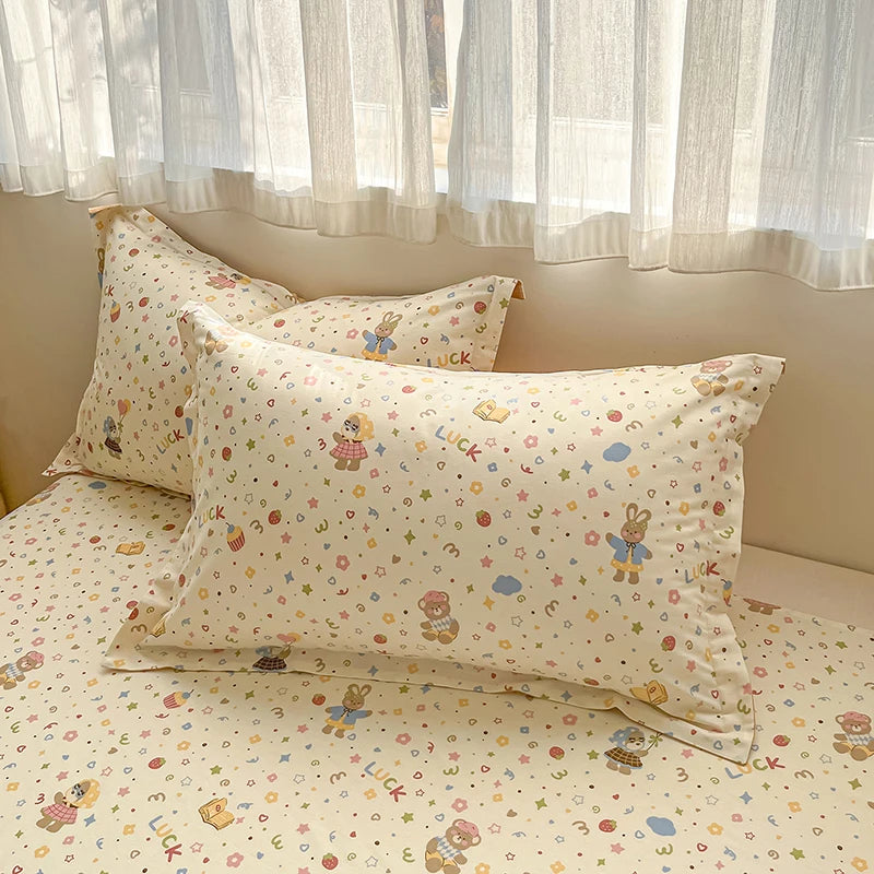 100% Cotton Duvet Cover Set Cute Cartoon Bedding Set 1 Duvet Cover 2 Pillow Shams Breathable Bed Set Single/Double/King/240x220