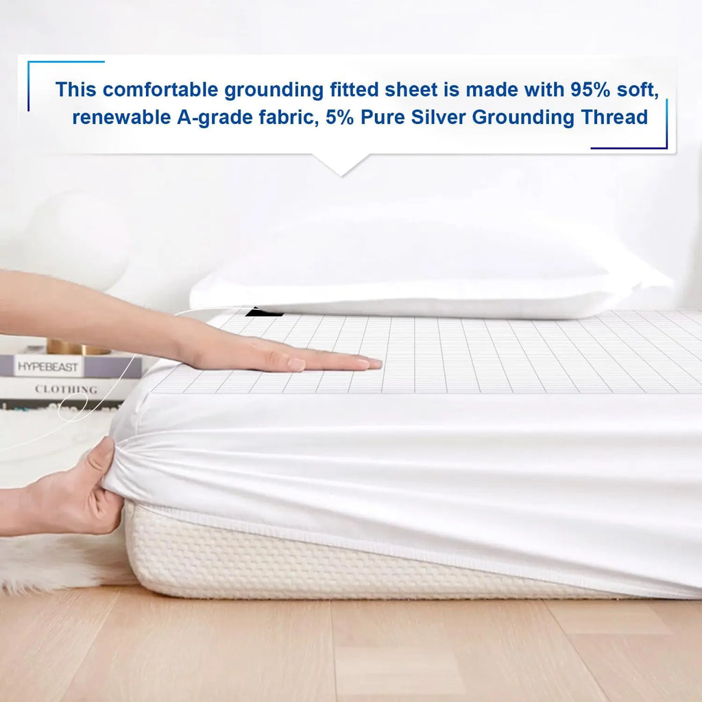 MAXSHARER Earthing Fitted Sheet Organic Cotton with Conductive Silver Fiber Grounding Bed Sheet Fitted Sheet for Nature Wellness