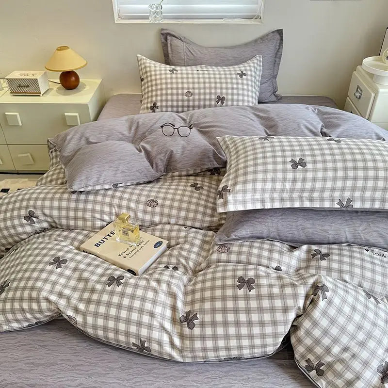 Ins Nordic Duvet Cover Set 2024 Summer New Twin Queen Size Kids Adult Flat Sheet Pillowcase No Filler Fashion Bed Linens