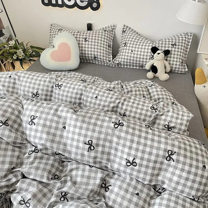 Ins Nordic Duvet Cover Set 2024 Summer New Twin Queen Size Kids Adult Flat Sheet Pillowcase No Filler Fashion Bed Linens