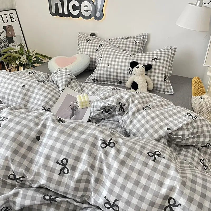Ins Nordic Duvet Cover Set 2024 Summer New Twin Queen Size Kids Adult Flat Sheet Pillowcase No Filler Fashion Bed Linens