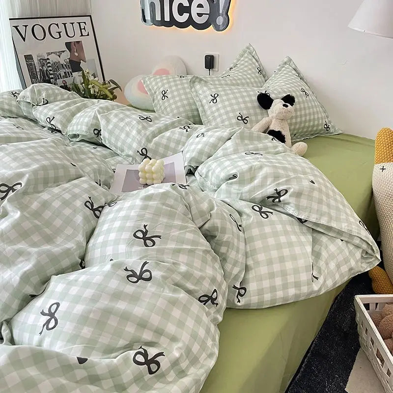 Ins Nordic Duvet Cover Set 2024 Summer New Twin Queen Size Kids Adult Flat Sheet Pillowcase No Filler Fashion Bed Linens