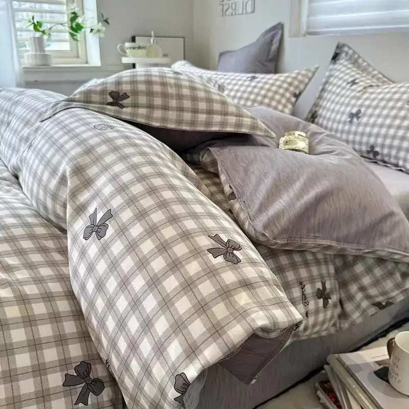 Ins Nordic Duvet Cover Set 2024 Summer New Twin Queen Size Kids Adult Flat Sheet Pillowcase No Filler Fashion Bed Linens