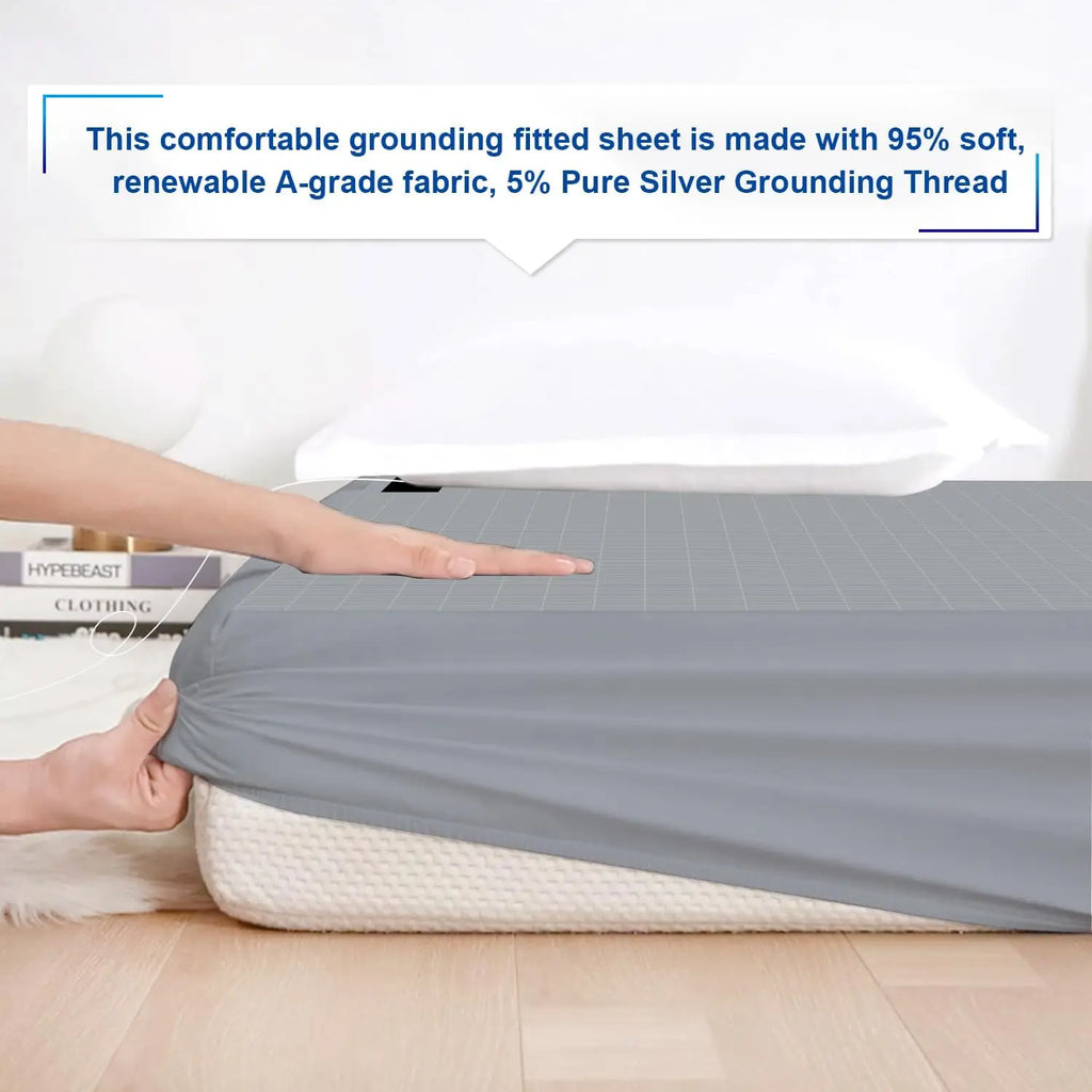 MAXSHARER Earthing Fitted Sheet Organic Cotton with Conductive Silver Fiber Grounding Bed Sheet Fitted Sheet for Nature Wellness