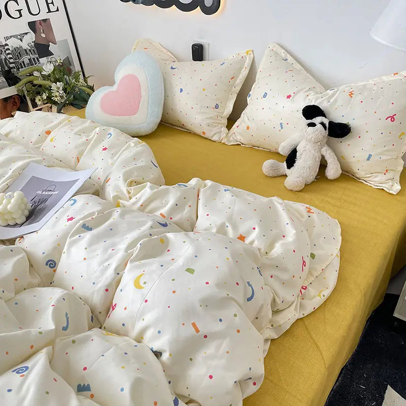 Ins Nordic Duvet Cover Set 2024 Summer New Twin Queen Size Kids Adult Flat Sheet Pillowcase No Filler Fashion Bed Linens