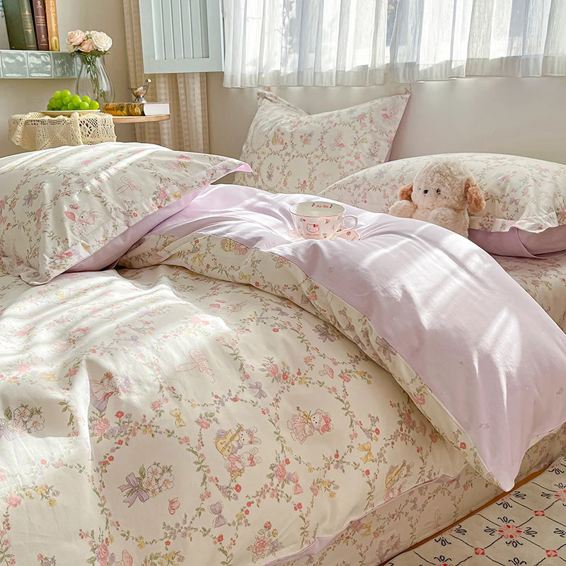 100% Cotton Duvet Cover Set Cute Cartoon Bedding Set 1 Duvet Cover 2 Pillow Shams Breathable Bed Set Single/Double/King/240x220