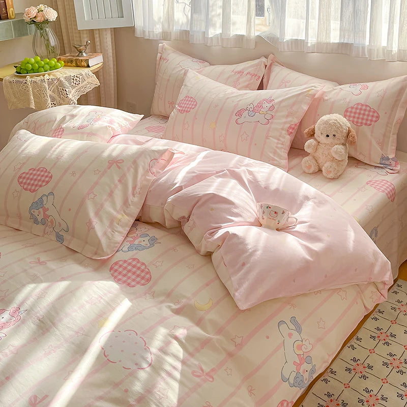 100% Cotton Duvet Cover Set Cute Cartoon Bedding Set 1 Duvet Cover 2 Pillow Shams Breathable Bed Set Single/Double/King/240x220