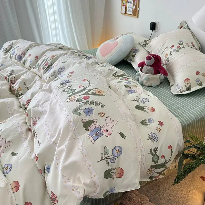 Ins Nordic Duvet Cover Set 2024 Summer New Twin Queen Size Kids Adult Flat Sheet Pillowcase No Filler Fashion Bed Linens