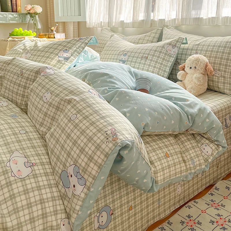 100% Cotton Duvet Cover Set Cute Cartoon Bedding Set 1 Duvet Cover 2 Pillow Shams Breathable Bed Set Single/Double/King/240x220