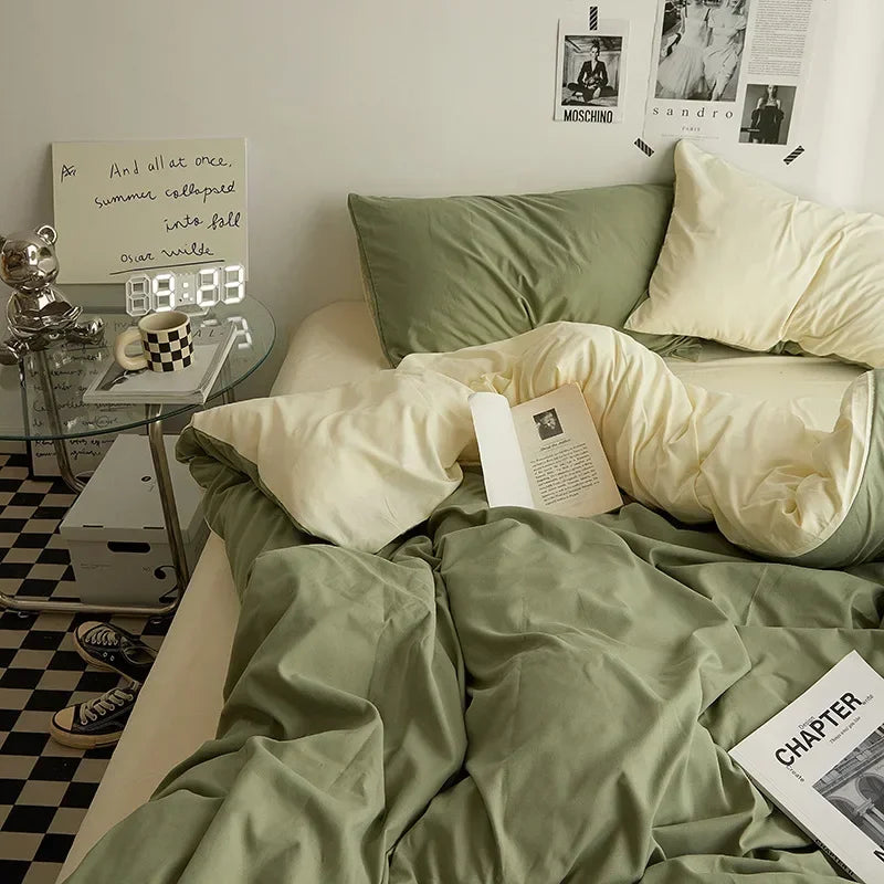 High Quality Solid Color Double Washed Cotton Bedding 4 Pieces Set Student Dormitory Bed Linen Duvet Set Bed Suit