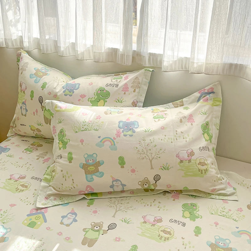 100% Cotton Duvet Cover Set Cute Cartoon Bedding Set 1 Duvet Cover 2 Pillow Shams Breathable Bed Set Single/Double/King/240x220