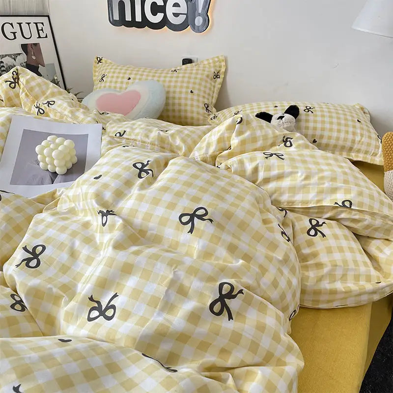 Ins Nordic Duvet Cover Set 2024 Summer New Twin Queen Size Kids Adult Flat Sheet Pillowcase No Filler Fashion Bed Linens