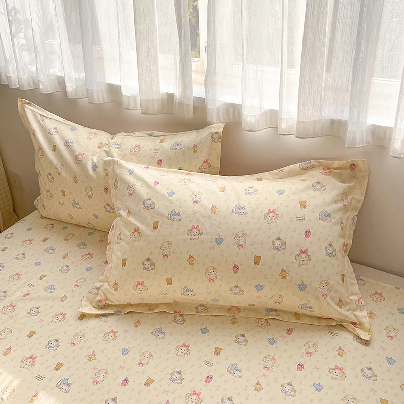 100% Cotton Duvet Cover Set Cute Cartoon Bedding Set 1 Duvet Cover 2 Pillow Shams Breathable Bed Set Single/Double/King/240x220