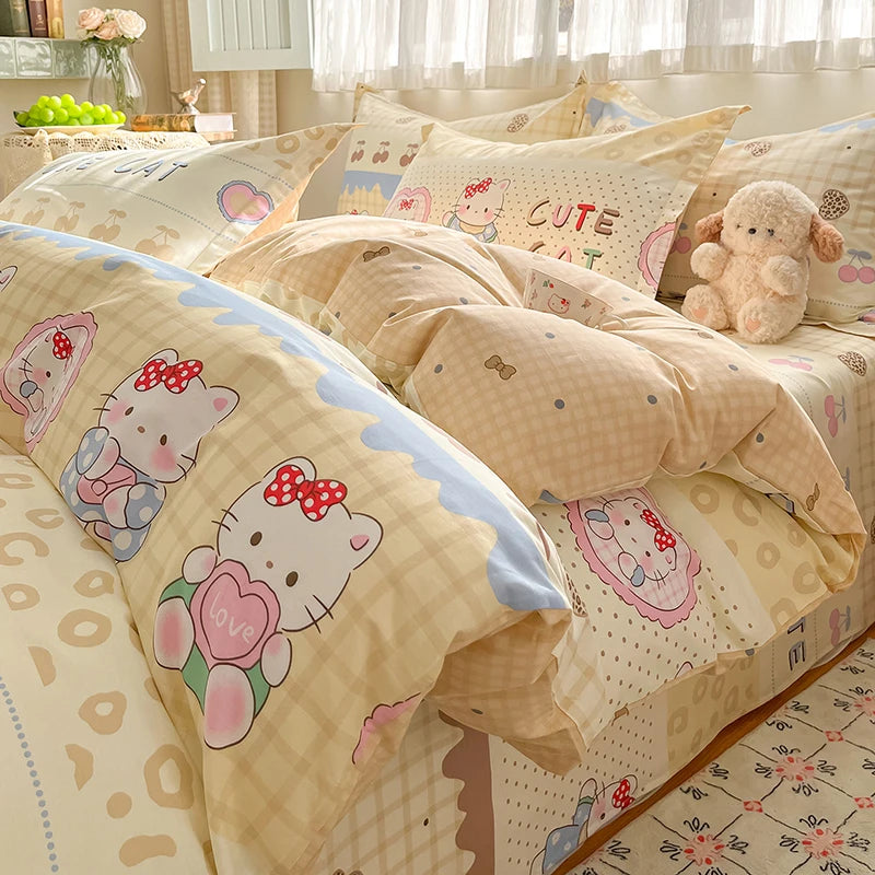 100% Cotton Duvet Cover Set Cute Cartoon Bedding Set 1 Duvet Cover 2 Pillow Shams Breathable Bed Set Single/Double/King/240x220