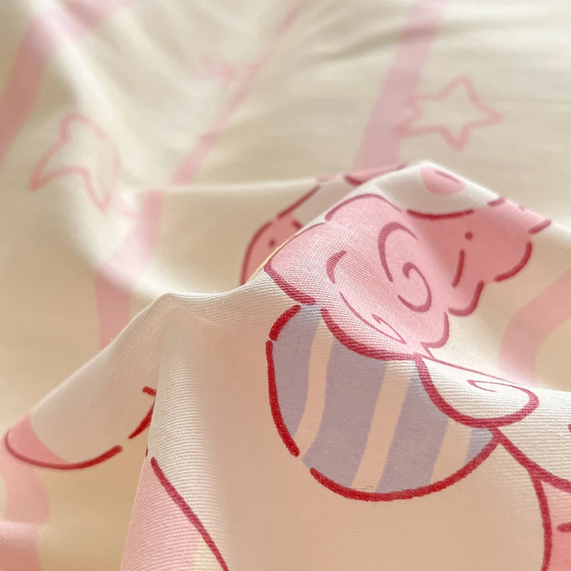 100% Cotton Duvet Cover Set Cute Cartoon Bedding Set 1 Duvet Cover 2 Pillow Shams Breathable Bed Set Single/Double/King/240x220