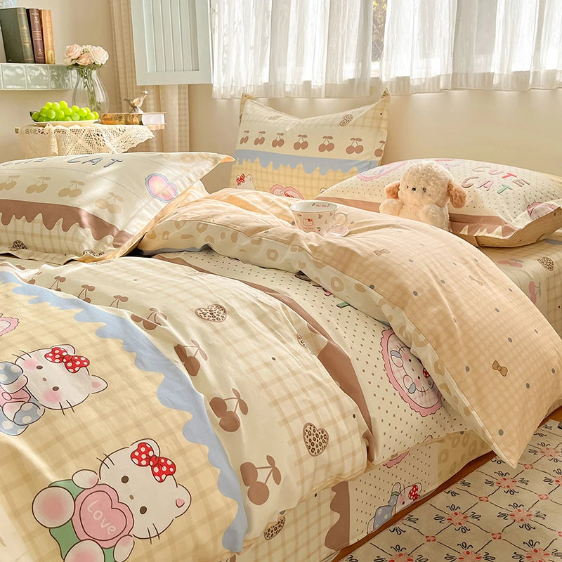 100% Cotton Duvet Cover Set Cute Cartoon Bedding Set 1 Duvet Cover 2 Pillow Shams Breathable Bed Set Single/Double/King/240x220