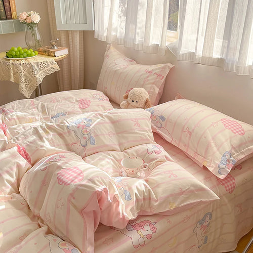 100% Cotton Duvet Cover Set Cute Cartoon Bedding Set 1 Duvet Cover 2 Pillow Shams Breathable Bed Set Single/Double/King/240x220