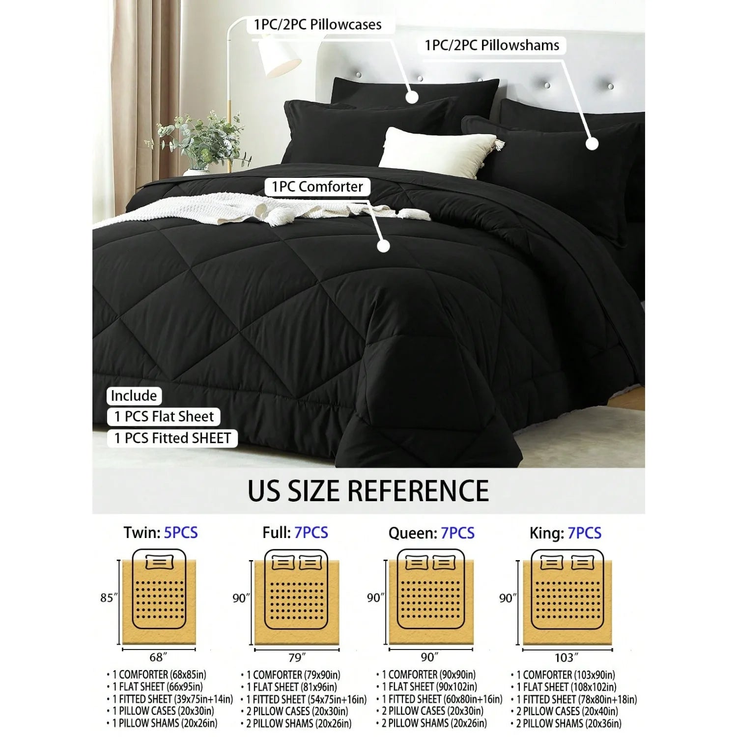 5/7 Piece Solid Color Bed Comforter Set Queen, Creative Geometric Pattern Design, Soft And Comfortable Summer Bedding Set.Bed In A Bag For All Seasons, Includes Comforter, Flat Sheet, Fitted Sheet, Pillowcases, Ideal Gift.