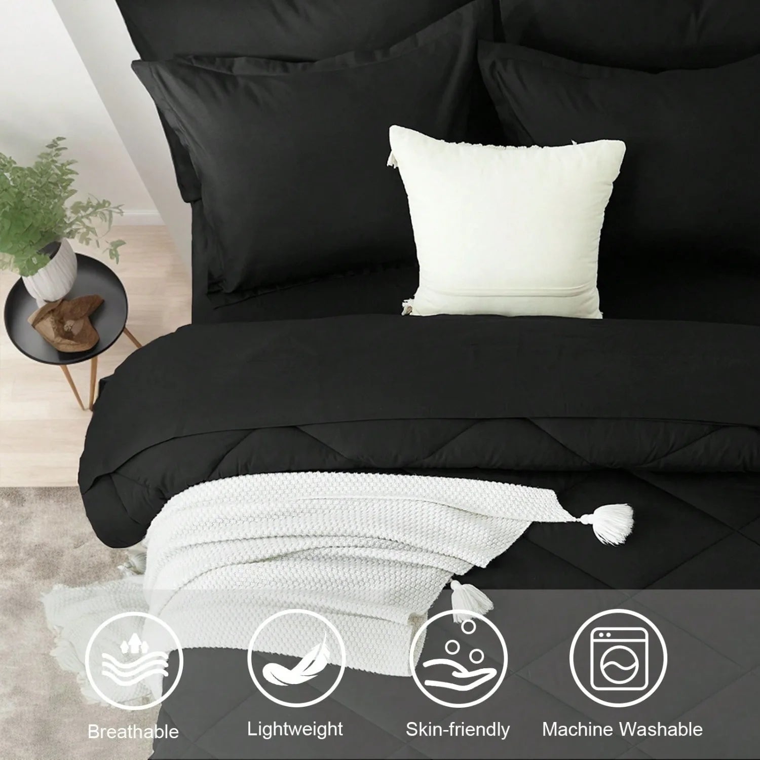 5/7 Piece Solid Color Bed Comforter Set Queen, Creative Geometric Pattern Design, Soft And Comfortable Summer Bedding Set.Bed In A Bag For All Seasons, Includes Comforter, Flat Sheet, Fitted Sheet, Pillowcases, Ideal Gift.