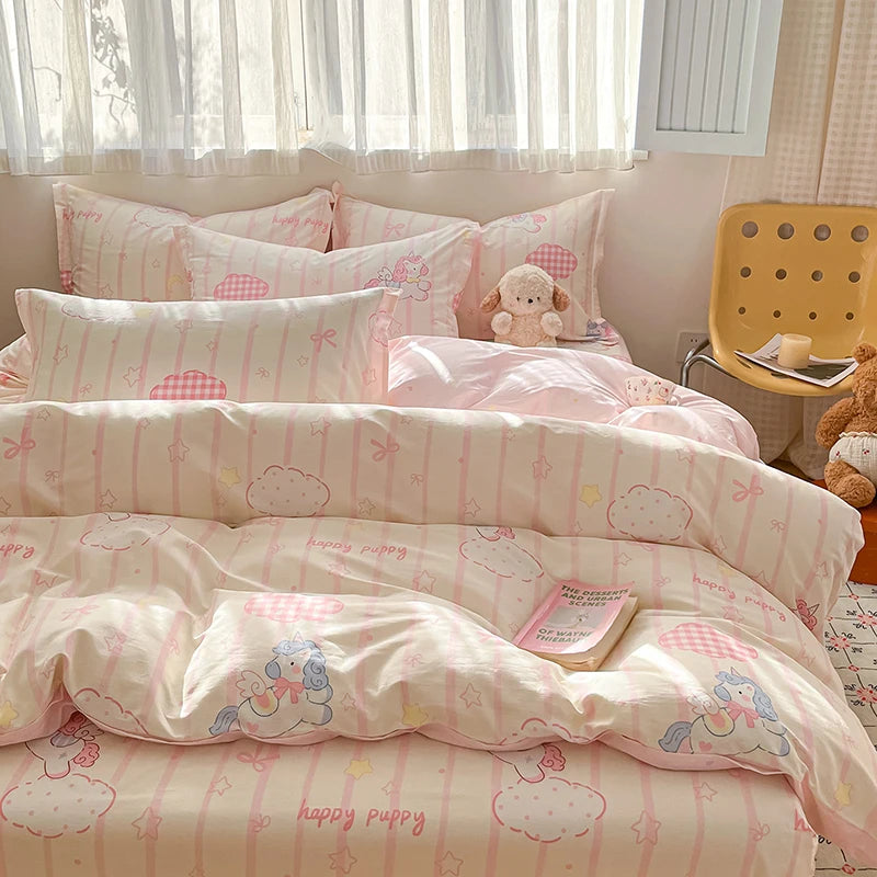 100% Cotton Duvet Cover Set Cute Cartoon Bedding Set 1 Duvet Cover 2 Pillow Shams Breathable Bed Set Single/Double/King/240x220