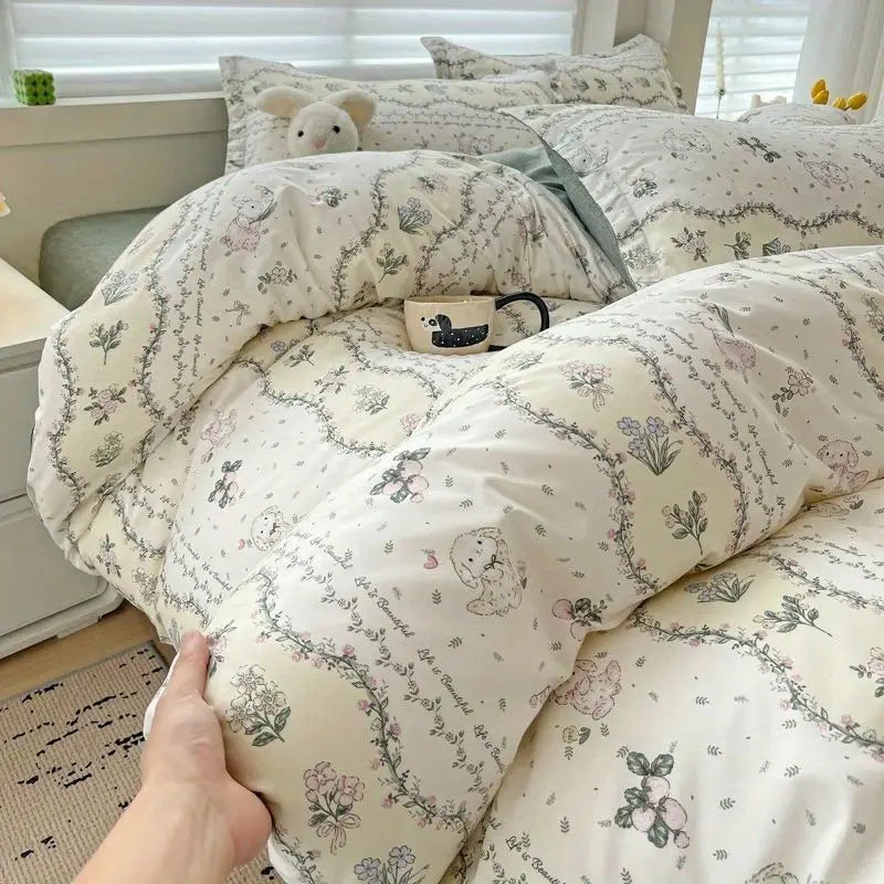 Ins Nordic Duvet Cover Set 2024 Summer New Twin Queen Size Kids Adult Flat Sheet Pillowcase No Filler Fashion Bed Linens