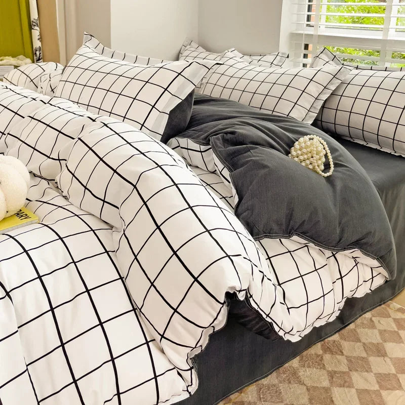 Ins Nordic Duvet Cover Set 2024 Summer New Twin Queen Size Kids Adult Flat Sheet Pillowcase No Filler Fashion Bed Linens