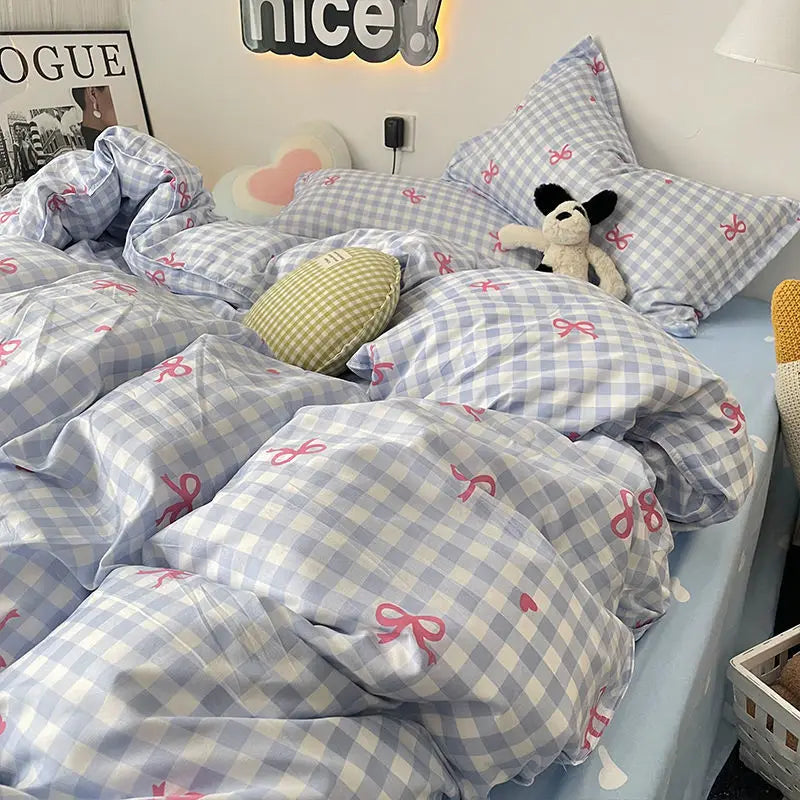 Ins Nordic Duvet Cover Set 2024 Summer New Twin Queen Size Kids Adult Flat Sheet Pillowcase No Filler Fashion Bed Linens