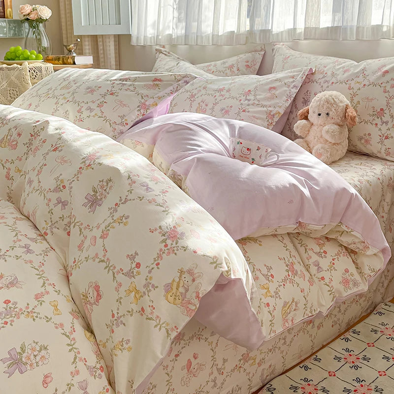 100% Cotton Duvet Cover Set Cute Cartoon Bedding Set 1 Duvet Cover 2 Pillow Shams Breathable Bed Set Single/Double/King/240x220