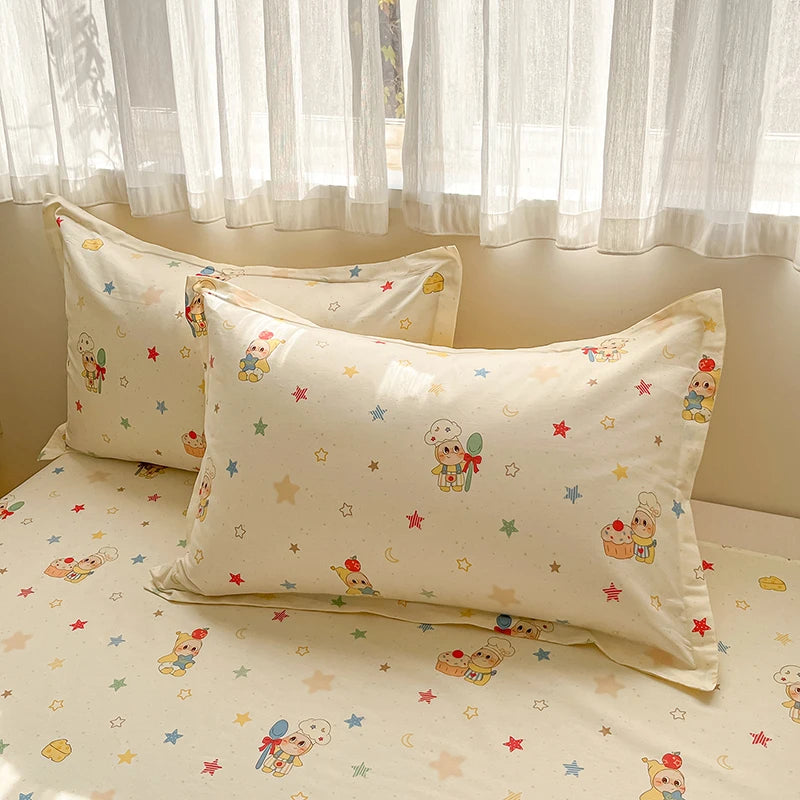 100% Cotton Duvet Cover Set Cute Cartoon Bedding Set 1 Duvet Cover 2 Pillow Shams Breathable Bed Set Single/Double/King/240x220